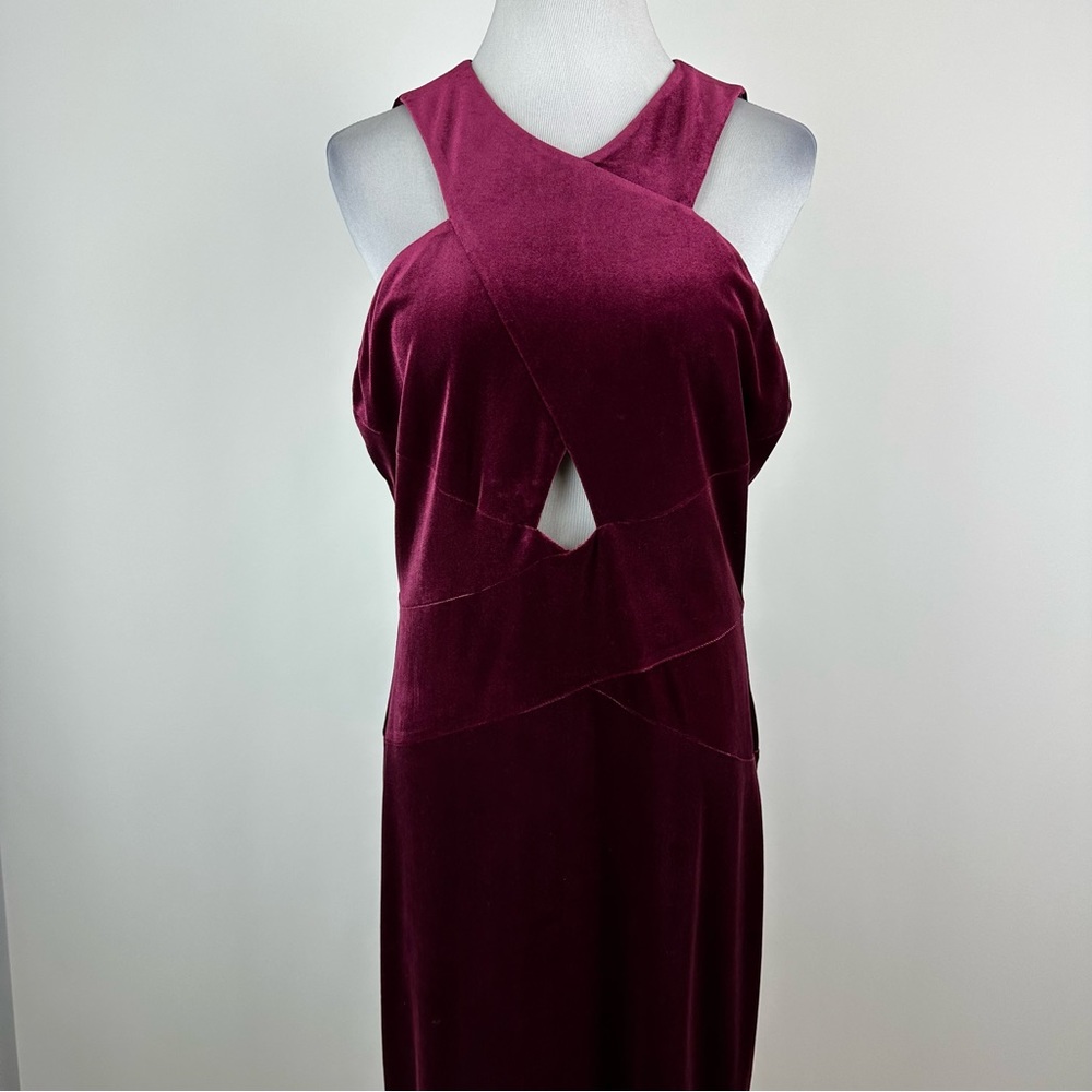 BCBGMAXAZRIA Burgundy Maren Velvet Dress Size Large - Picture 2 of 11